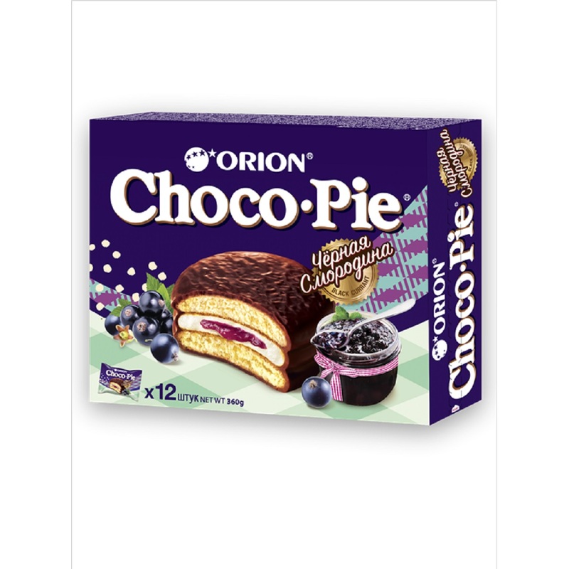 Изображение товара Пирожное Orion Choco Pie Black Currant с черной смородиной 360 г (12 штук в упаковке)