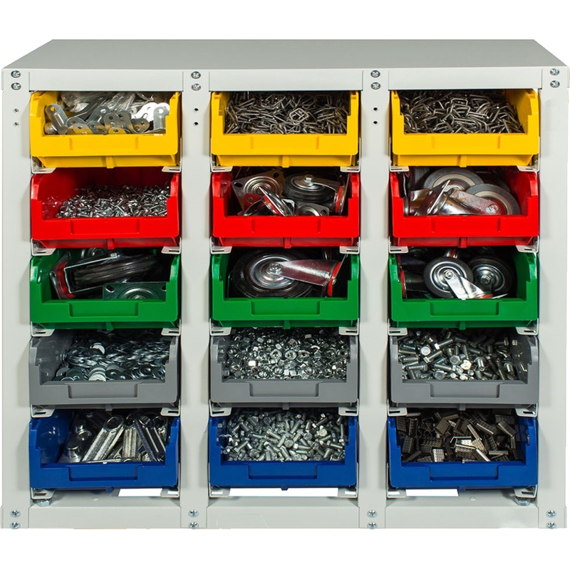 Изображение товара Металлический стеллаж с пластиковыми ящиками 1080х340х850 мм 15 ячеек Стелла-техник