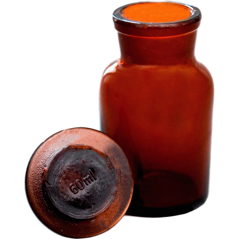 Изображение товара Стеклянная склянка 60 мл с пробкой для химических веществ, Россия