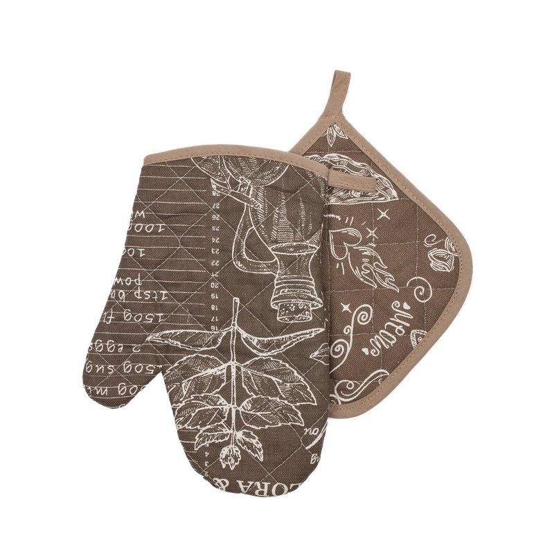 Изображение товара Кухонный набор Гурмэ из рогожки шоколадный рукавица и прихватка