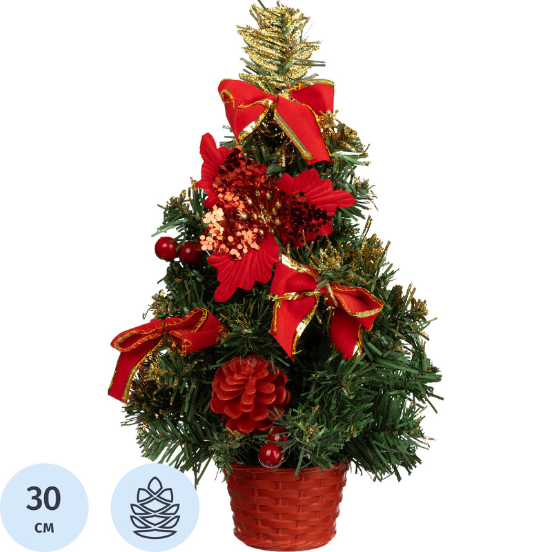 Изображение товара Искусственная новогодняя елка настольная 30 см с украшениями ПВХ