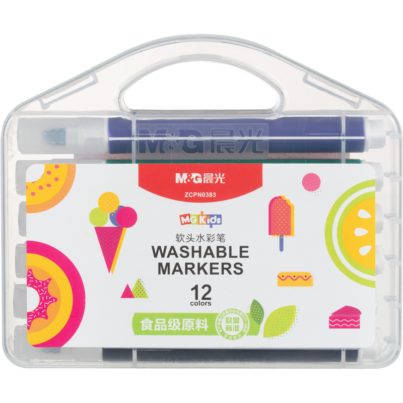 Изображение товара Фломастеры M&G 12 цветов с вентилируемыми колпачками - безопасные и смываемые для детей