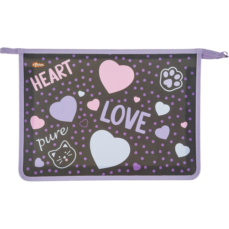 Изображение товара Папка для тетрадей Комус Класс Heart А4 пластик с 1 отделением на молнии