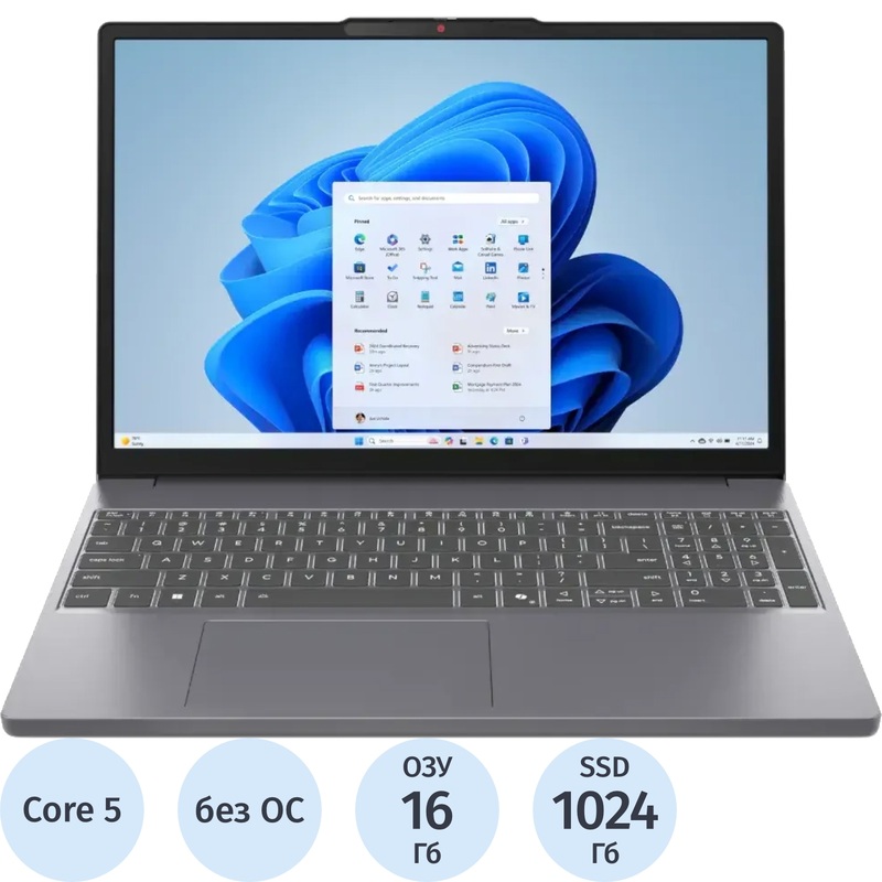 Изображение товара Ноутбук Lenovo IdeaPad Slim 3 16IRH10R 16" серый Intel Core 5 210H/16 ГБ/SSD 1024 ГБ (83K50006RK)