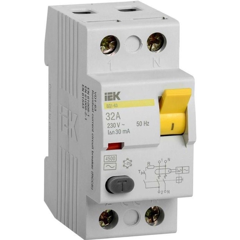 Изображение товара УЗО ВД1-63 2п 32А 30мА AC IEK защитное устройство дифференциального тока