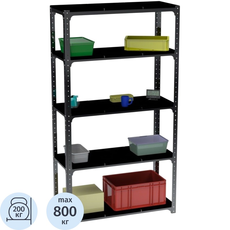 Изображение товара Металлический стеллаж Metalex Kit Comfort 5 полок 1200х500х2000 мм черный