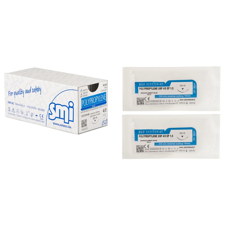 Изображение товара Хирургический шовный материал Полипропилен 4/0 19 мм 3/8 обратно-режущая игла 12 шт