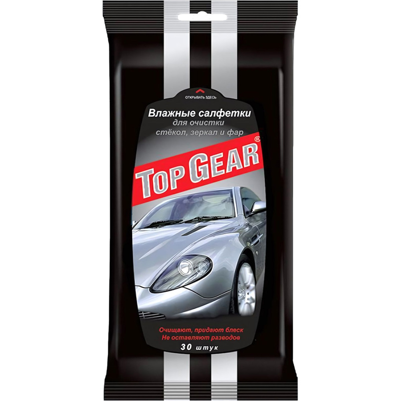 Изображение товара Влажные салфетки для стекол Top Gear №30 30 штук безопасное очищение стеклянных поверхностей