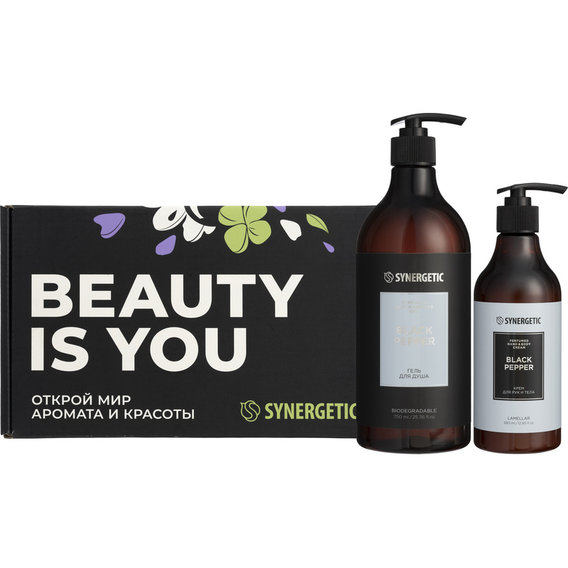 Изображение товара Подарочный набор косметики Synergetic Чёрный перец 2 предмета гель и крем