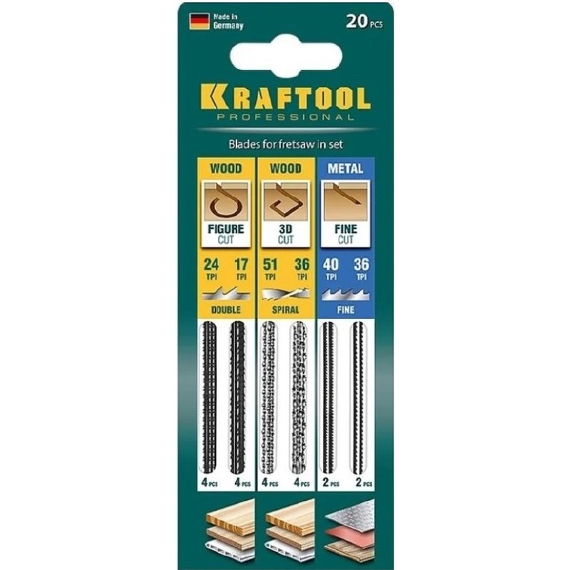 Изображение товара Набор полотен для лобзика Kraftool 130 мм 20 шт для дерева и металла