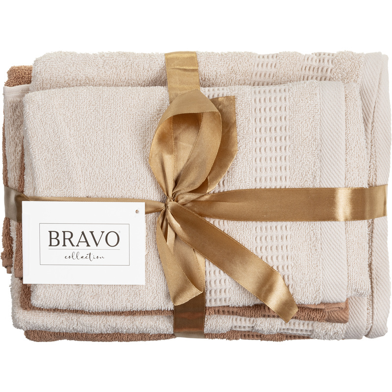 Изображение товара Набор полотенец махровых Памир 4 штуки 50x80 см - 2 штуки/70x130 см - 2 штуки 380 г/кв.м бежевые/коричневые