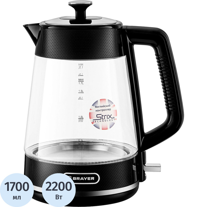 Изображение товара Электрический чайник Brayer 1071BR чёрный стеклянный 1700 мл