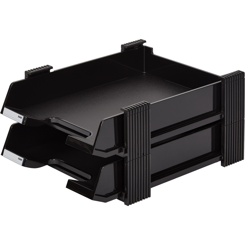 Изображение товара Лоток горизонтальный для бумаг Han Duett пластиковый черный (2 штуки в упаковке)