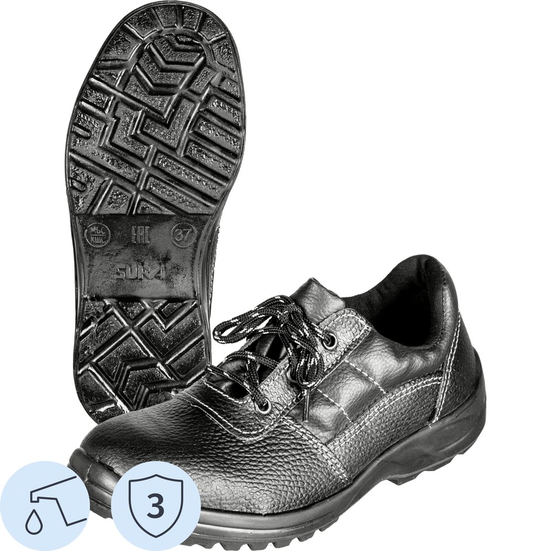 Изображение товара Полуботинки рабочие летние Профи 53 ПУ из натуральной кожи черные размер 42