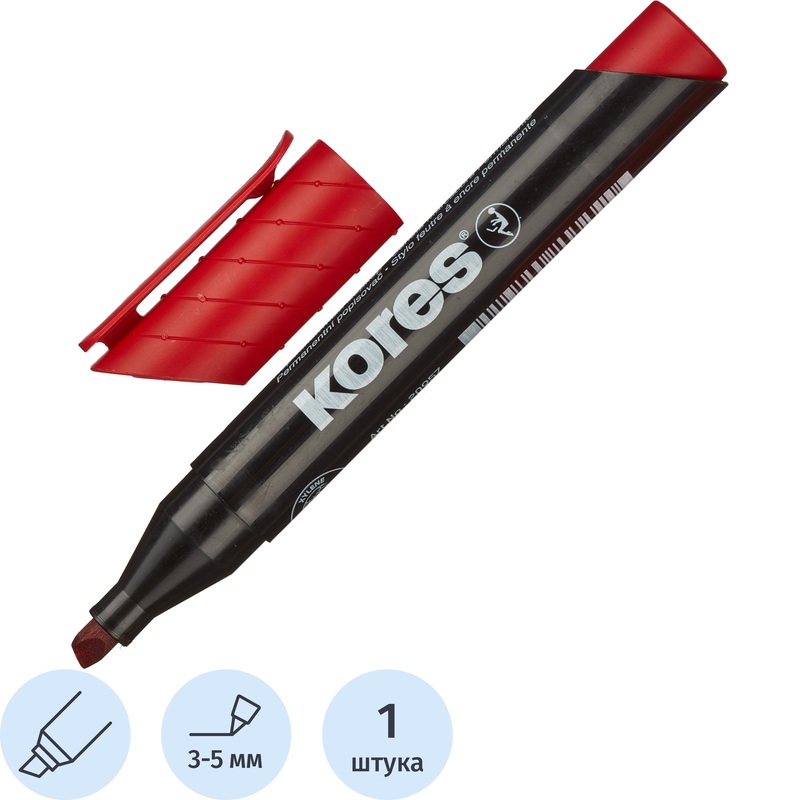 Изображение товара Маркер перманентный Kores красный (толщина линии 3-5 мм) скошенный наконечник