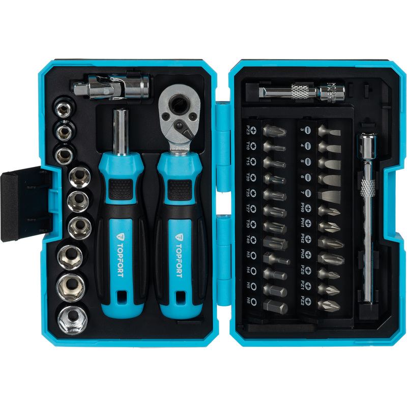 Изображение товара Набор отвёрток реверсивных TOPFORT с трещоткой и битами 569338