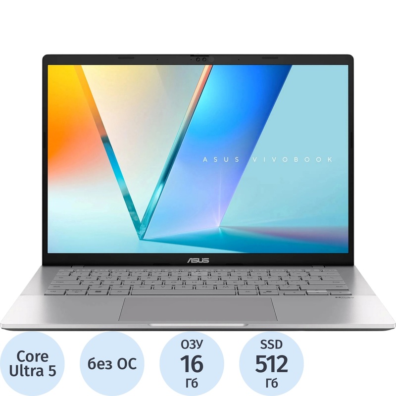 Изображение товара Ноутбук Asus VivoBook S S3407CA-LY098 14" Silver Intel Core Ultra 5 225H/16 ГБ/SSD 512 ГБ (90NB16J1-M00770)