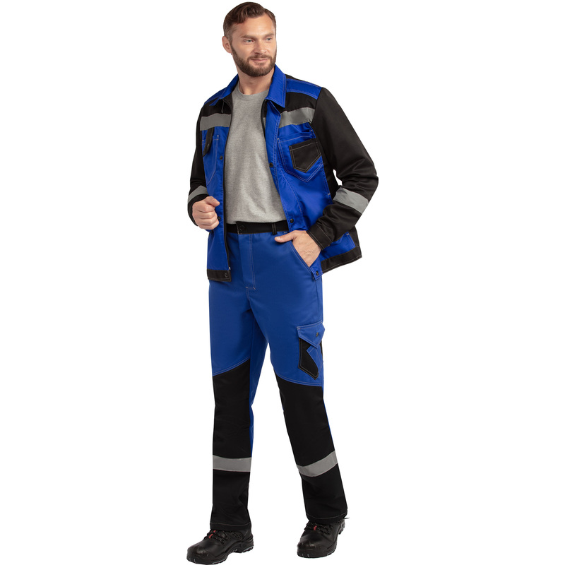 Изображение товара Костюм рабочий летний мужской л21-КБР с СОП васильковый и черный размер 68-70