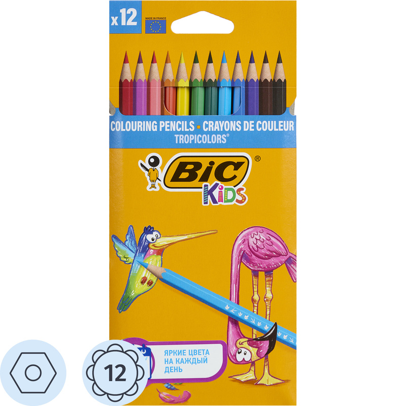 Изображение товара Карандаши цветные BIC Tropicolors 12 карандашей 12 цветов шестигранные