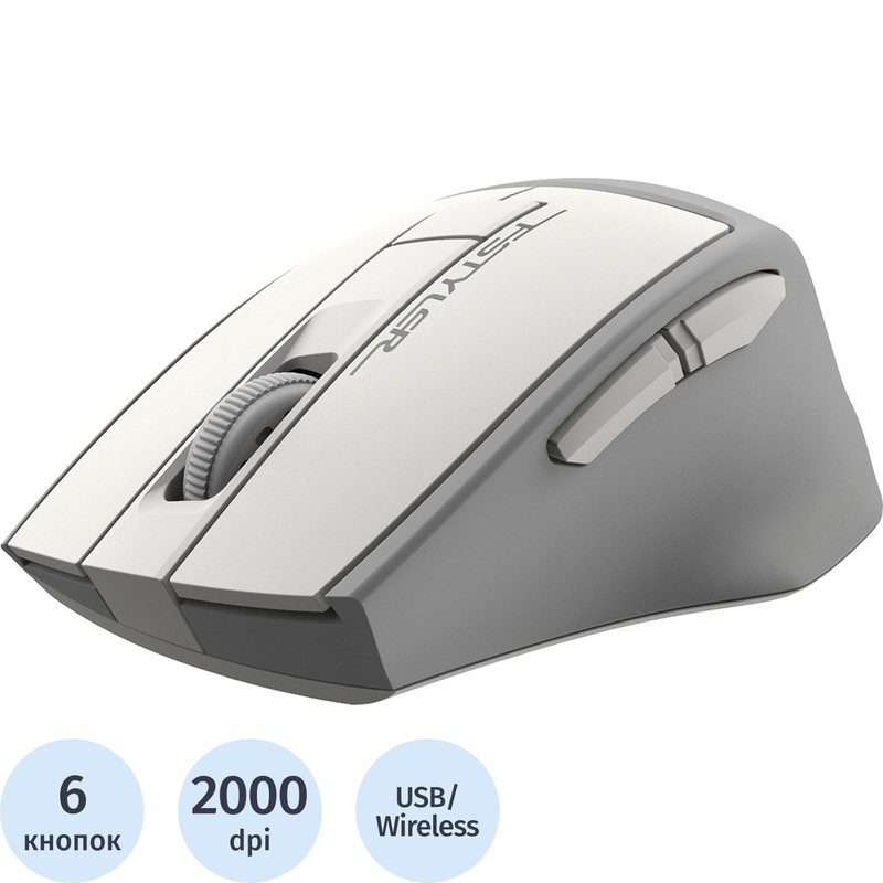 Изображение товара Беспроводная мышь A4Tech FG30S бело-серая оптическая с 6 кнопками