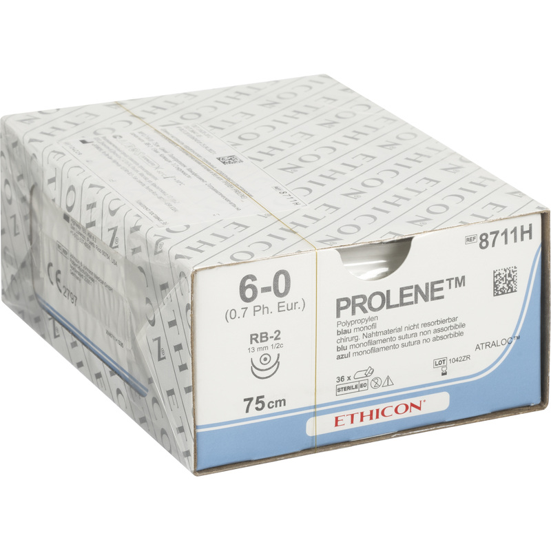 Изображение товара Шовный материал Ethicon 6/0 75 см колющая игла 13 мм 2 1/2 36 штук