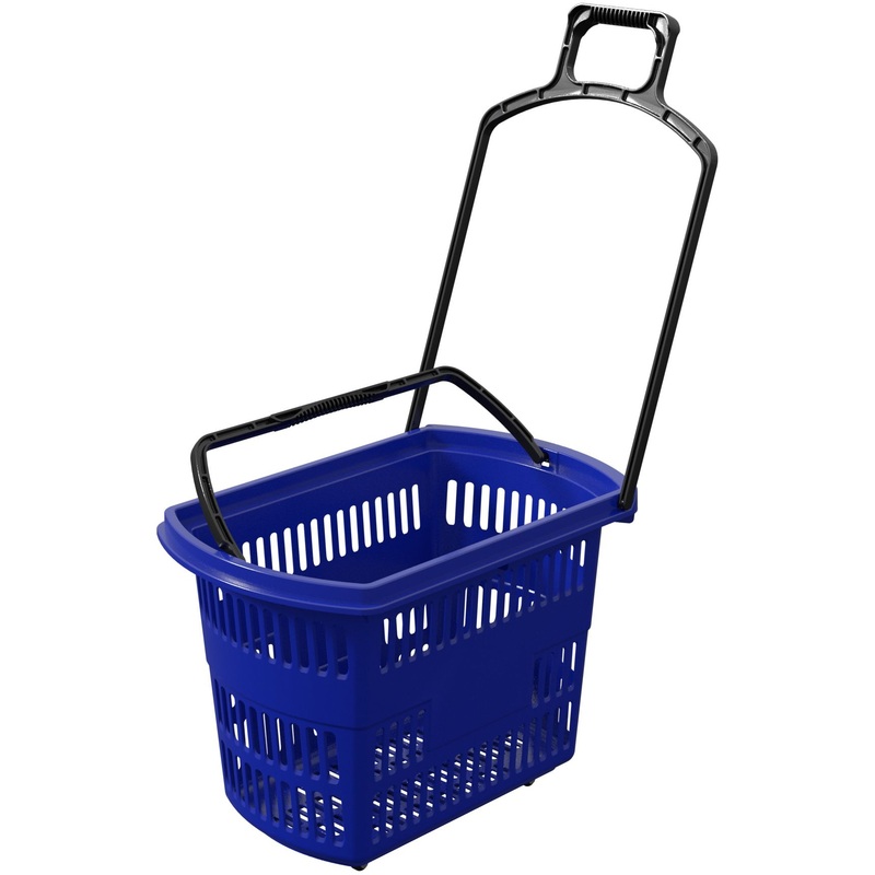 Изображение товара Пластиковая корзина-тележка с двумя ручками на колесах 38 литров