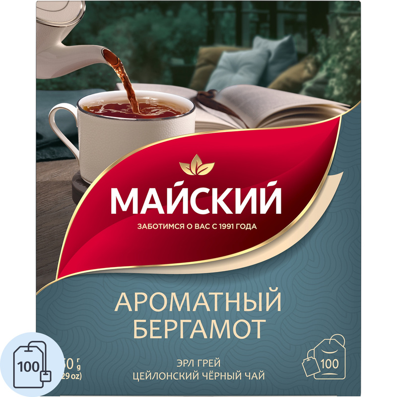 Изображение товара Чай черный Майский Ароматный Бергамот 100 пакетиков Россия