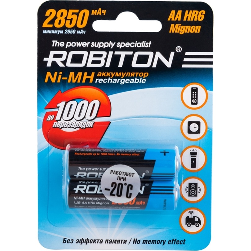 Изображение товара Аккумулятор AA 2850 мАч Robiton 2 штуки в упаковке Ni-Mh
