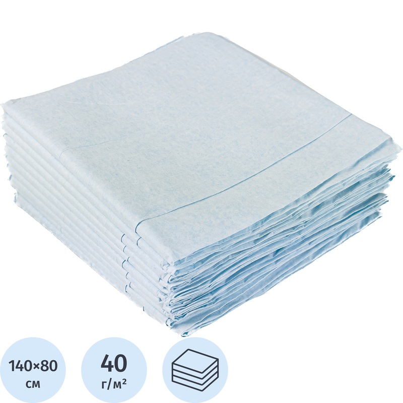 Изображение товара Простыня одноразовая Гекса нестерильная ламинированная в сложении 140x80 см голубая (10 штук в упаковке)