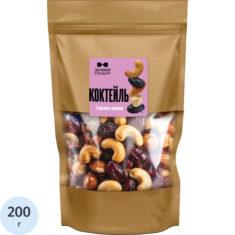 Изображение товара Смесь из орехов и сухофруктов Деловой Стандарт 200 г для перекуса и здоровья
