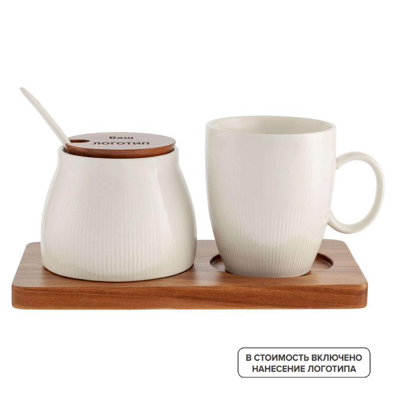 Изображение товара Чайный набор Piacente с индивидуальной гравировкой фарфор и дерево 14 шт