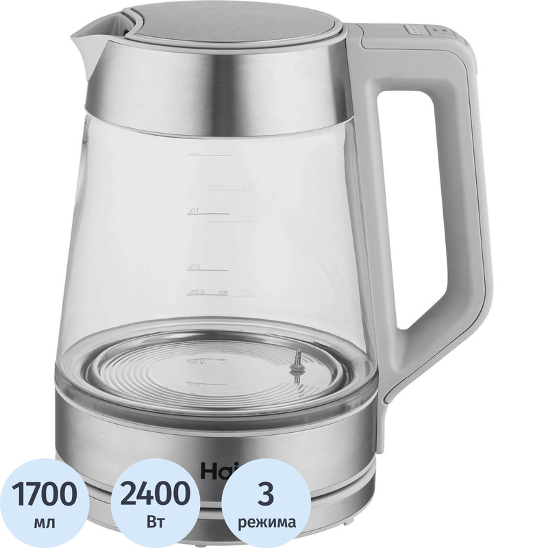 Изображение товара Электрический чайник Haier HK-501 серебристый 1700 мл с фильтром и подсветкой