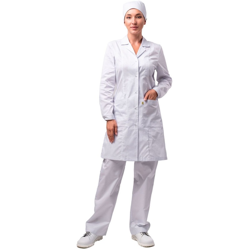 Изображение товара Антистатический женский халат М-102У белый размер 60-62 защитный