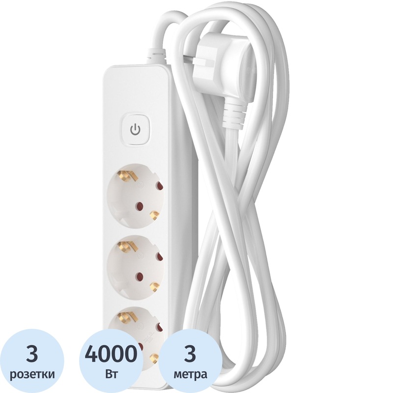 Изображение товара Удлинитель Фотон 16-33ЕS 3 розетки 3 м с заземлением и выключателем белый