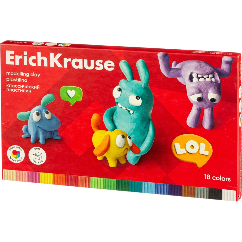 Изображение товара Пластилин классический Erich Krause Jolly Friends 18 цветов 324 г для творчества детей