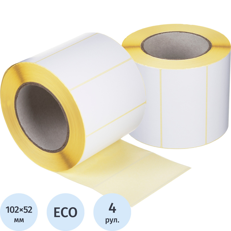 Изображение товара Термоэтикетки ЭКО 102х52 мм 76 мм диаметр втулки 4 рулона по 1000 этикеток