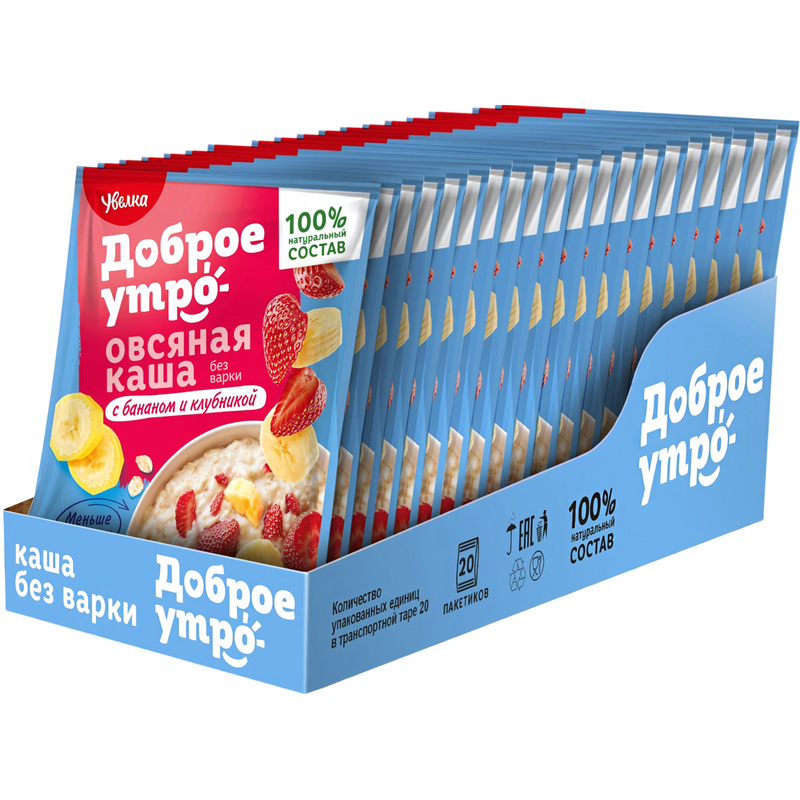 Изображение товара Каша Увелка овсяная с бананом и клубникой 20 штук по 40 г
