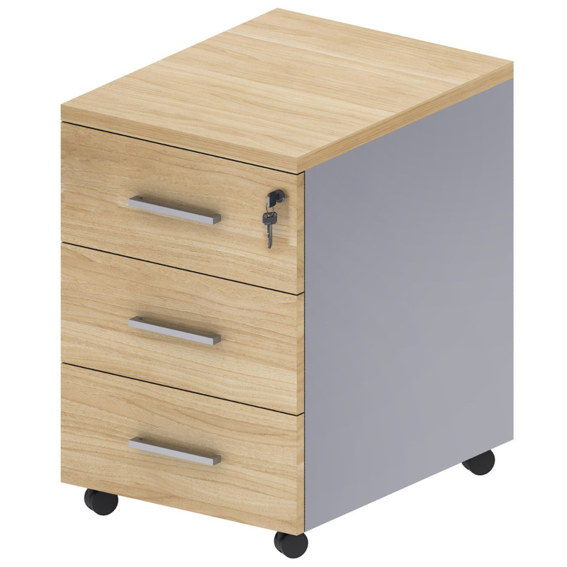 Изображение товара Тумба подкатная Unica с замком 3 ящика бук/серый