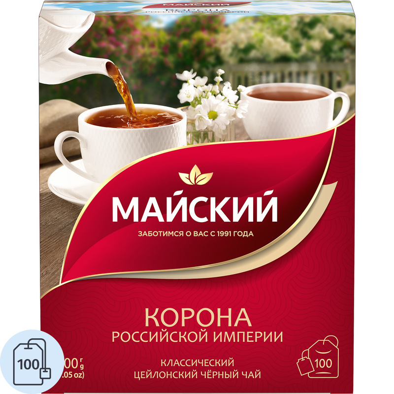 Изображение товара Чай черный Майский Корона Российской Империи 100 пакетиков крупнолистовой