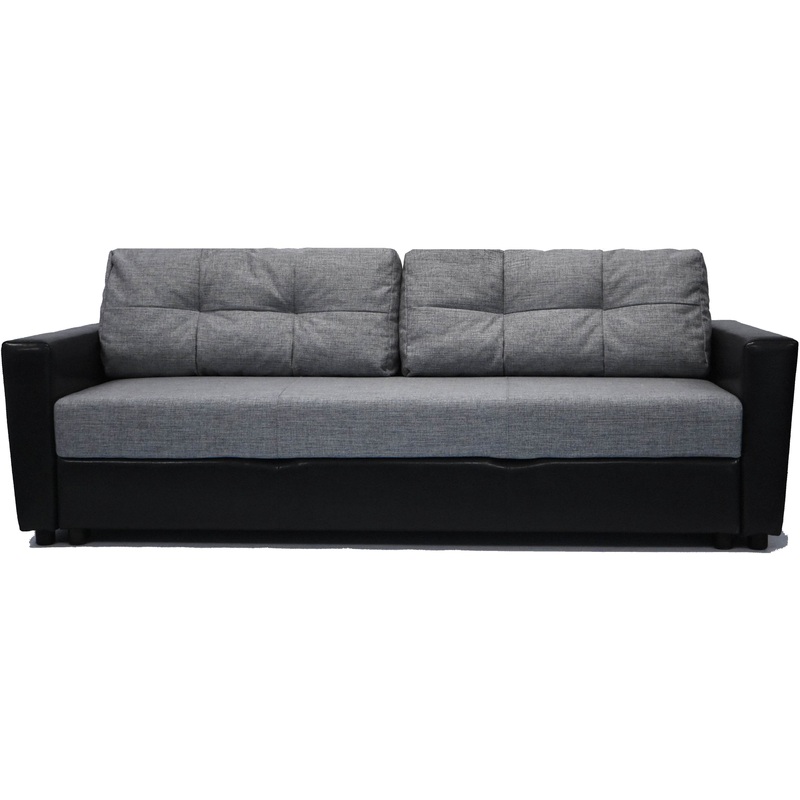 Изображение товара Диван-кровать триместный Рестен модель РС-1 серый черный искусственная кожа ткань