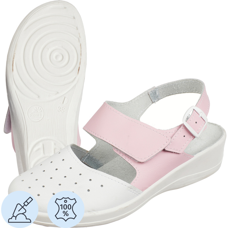 Изображение товара Сабо женские Бэлла ПВХ из натуральной кожи белые/розовые размер 39 с ремешком (69110108/12)