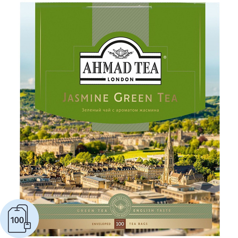 Изображение товара Зеленый чай Ahmad Green Jasmine Tea 100 пакетиков с жасмином низко кофеиновый