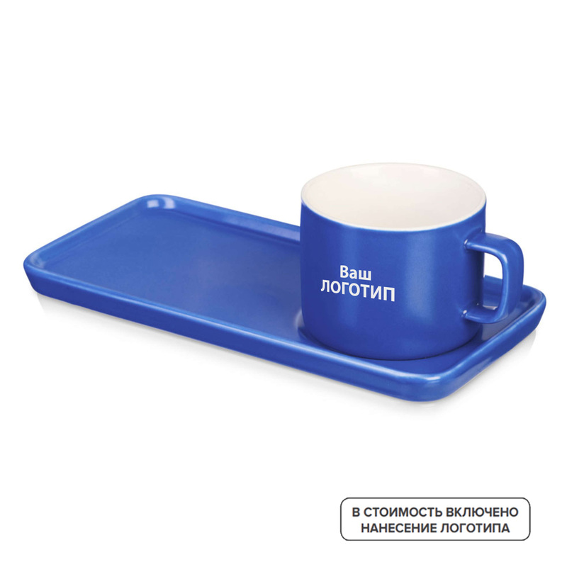 Изображение товара Чайная пара Bristol 200 мл из костяного фарфора с нанесением логотипа синяя