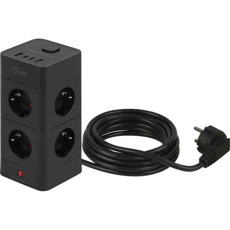 Изображение товара Сетевой фильтр Эра TWR-8es-1,5m-4USB-B на 8 розеток 1.5 метра (Б0069072)
