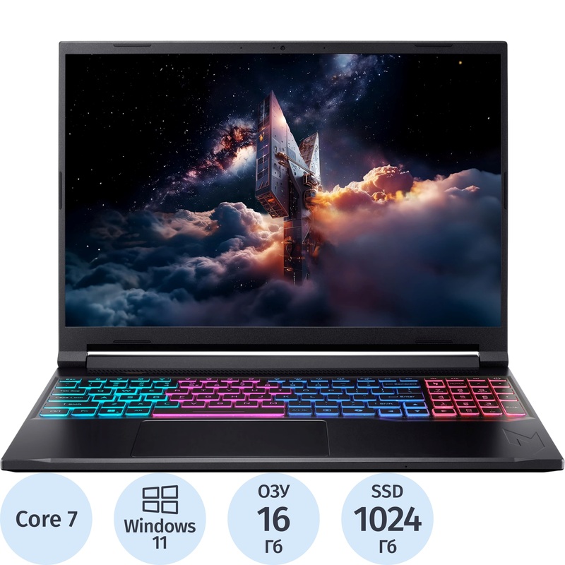 Изображение товара Ноутбук игровой Acer Nitro V 16S ANV16S-71-74UQ 16" чёрный Intel Core 7 240H/16 ГБ/SSD 1024 ГБ/NVIDIA GeForce RTX 5060 (AN.QXCSA.002)