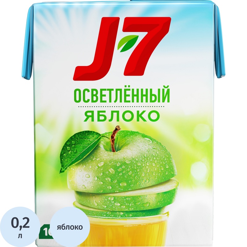 Изображение товара Сок яблочный J7 0.2 л, натуральный напиток без мякоти, Россия
