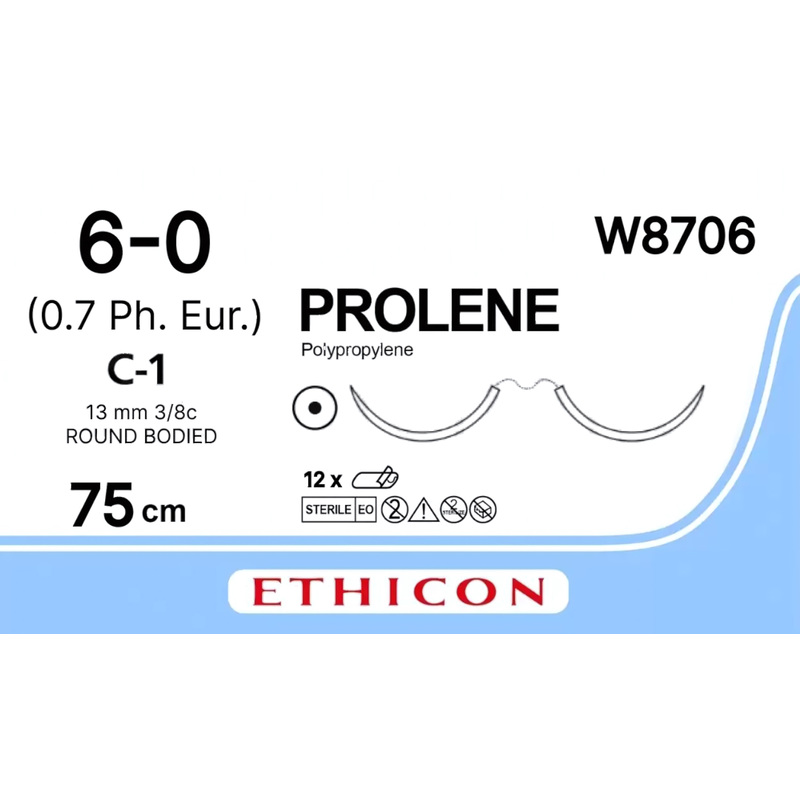 Изображение товара Шовный материал Пролен 6/0 75 см колющая игла 13 мм x 2 3/8 W8706 (12 штук в упаковке)