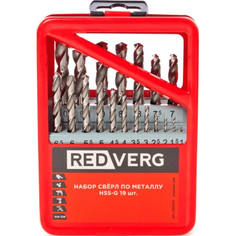 Изображение товара Набор сверл по металлу Redverg 19 предметов HSS-G 135 градусов Китай
