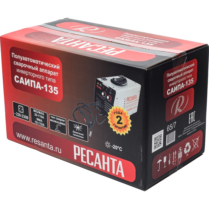 Изображение товара Сварочный инвертор Ресанта САИПА-135 (65/7) для MIG/MAG сварки 110А