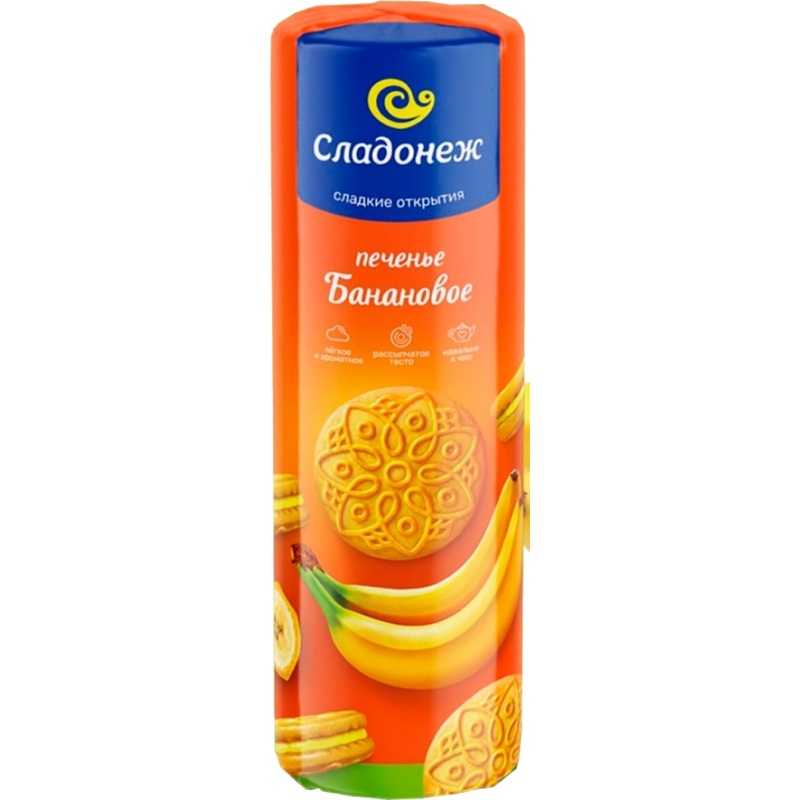 Изображение товара Печенье сахарное Сладонеж с банановой начинкой 210 г, натуральный вкус